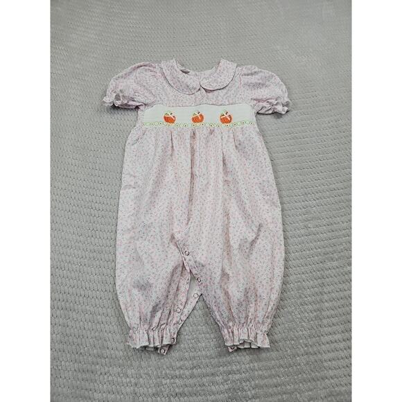 Babygirls Smocked Outfit Size 12 Months Pumpkins Embroidered Floral Print - Picture 1 of 7